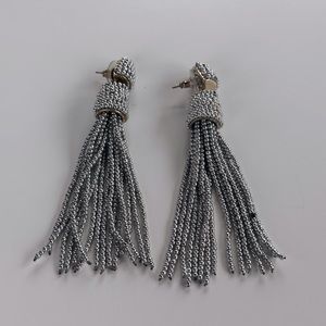 Statement Earrings Beaded Fringe Silver Color